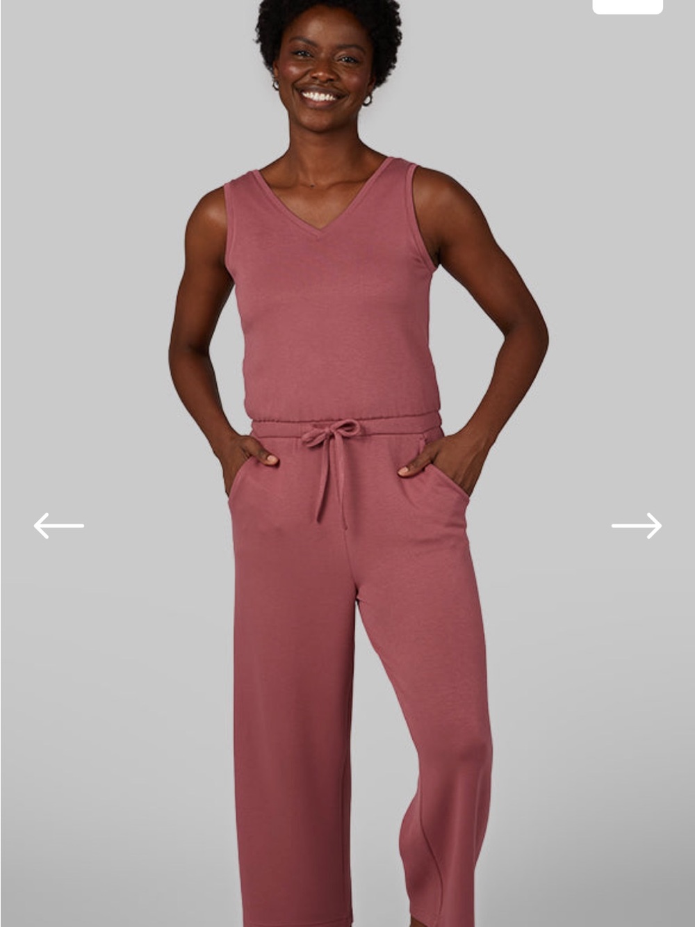 Sleeveless V-Neck Knit Jumpsuit in Dusty Rose